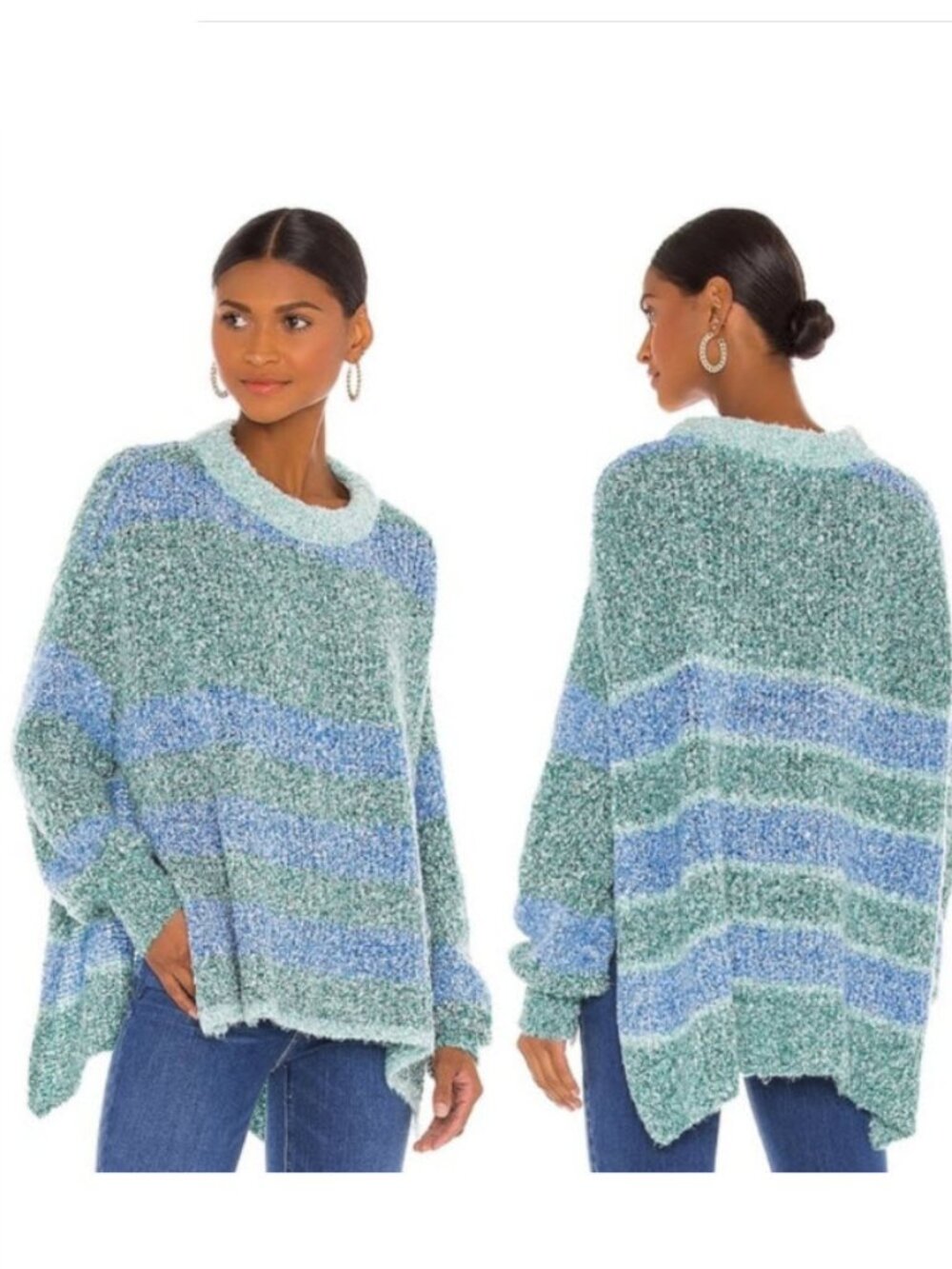 Free People BRB Boucle Tunic Sweater NWOT Endless Pool Blue Green M Boho Coastal